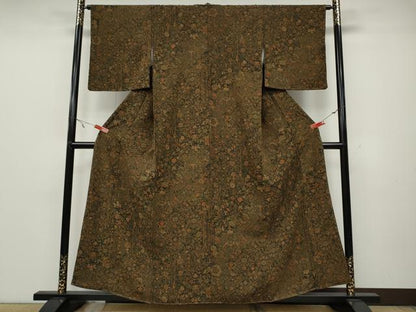 平和屋着物●上質な小紋 更紗花唐草文 鬼しぼ縮緬 正絹 逸品 CAAX4463ut