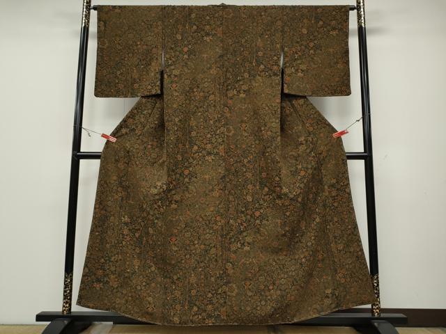 平和屋着物●上質な小紋 更紗花唐草文 鬼しぼ縮緬 正絹 逸品 CAAX4463ut