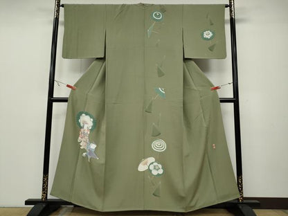 平和屋着物●訪問着　友禅　作家物　童子遊び　番傘　正絹　逸品　CAAX4468ut