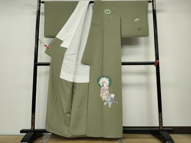 平和屋着物●訪問着　友禅　作家物　童子遊び　番傘　正絹　逸品　CAAX4468ut