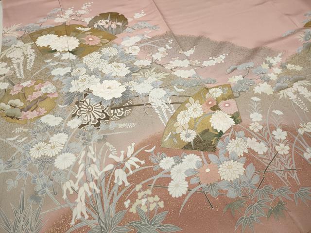 平和屋着物●訪問着 地紙花車文 暈し染め 金彩 正絹 逸品 CAAX4470ut