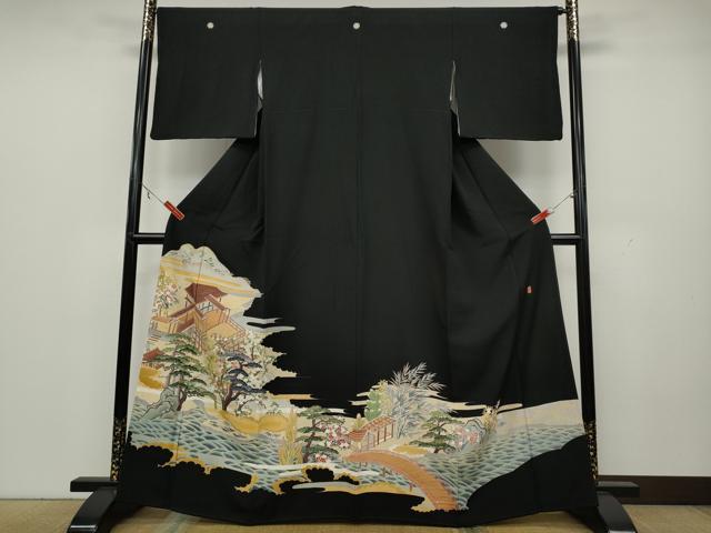 平和屋着物●本加賀友禅作家 白坂幸蔵 黒留袖 風景草花文 正絹 逸品 CAAX4516ut