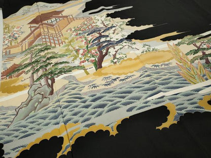 平和屋着物●本加賀友禅作家 白坂幸蔵 黒留袖 風景草花文 正絹 逸品 CAAX4516ut