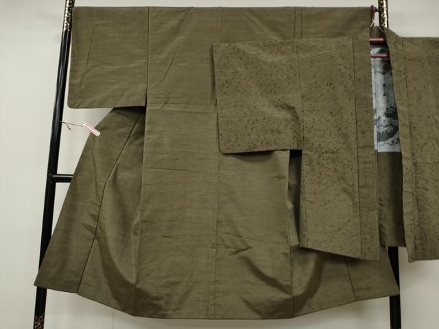 平和屋着物●男性 紬・髭紬羽織セット 鶸茶色 正絹 逸品 CAAX4538ut