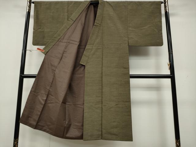 平和屋着物●男性 紬・髭紬羽織セット 鶸茶色 正絹 逸品 CAAX4538ut