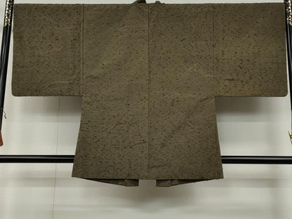 平和屋着物●男性 紬・髭紬羽織セット 鶸茶色 正絹 逸品 CAAX4538ut