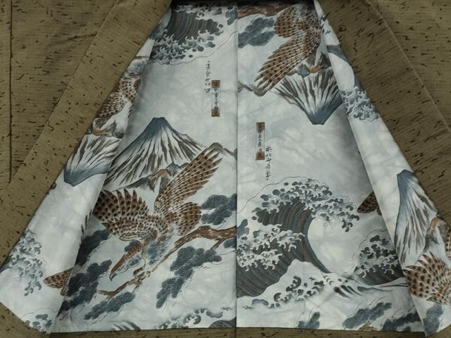 平和屋着物●男性 紬・髭紬羽織セット 鶸茶色 正絹 逸品 CAAX4538ut