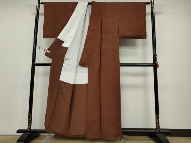 平和屋着物●上質な色無地　雪芝流水花地紋　柿渋色　正絹　逸品　CAAX4555ut