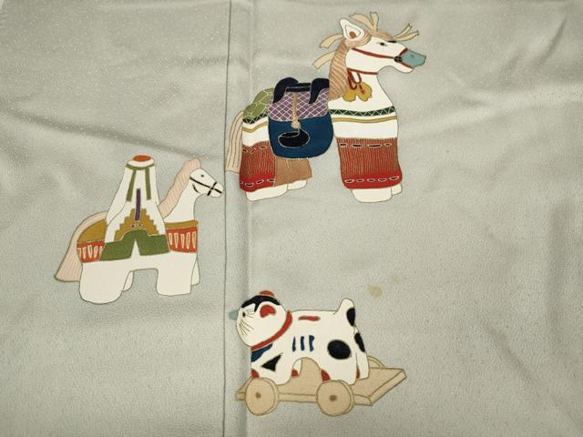平和屋着物●訪問着　刺繍　動物玩具文　正絹　逸品　CAAX4559ut
