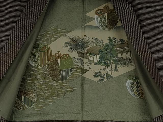 平和屋着物●男性 本場大島紬 アンサンブル 格子柄 正絹 逸品 CAAX4571ut