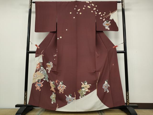 平和屋着物●十日町友禅作家　関口遼一　訪問着　童子遊び　祭り　正絹　逸品　CAAX4579ut