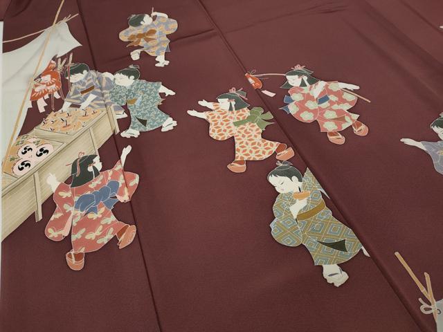 平和屋着物●十日町友禅作家　関口遼一　訪問着　童子遊び　祭り　正絹　逸品　CAAX4579ut