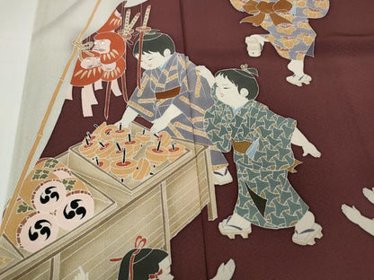 平和屋着物●十日町友禅作家　関口遼一　訪問着　童子遊び　祭り　正絹　逸品　CAAX4579ut