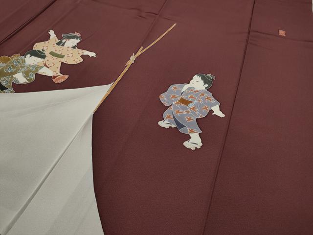 平和屋着物●十日町友禅作家　関口遼一　訪問着　童子遊び　祭り　正絹　逸品　CAAX4579ut