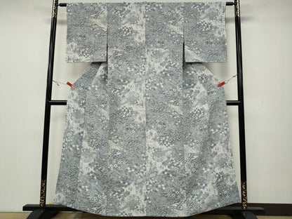 平和屋着物●上質な小紋 型染め 風景草花文 鬼しぼ縮緬 正絹 逸品 CAAX4584ut