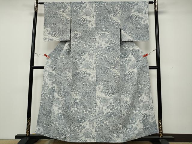 平和屋着物●上質な小紋 型染め 風景草花文 鬼しぼ縮緬 正絹 逸品 CAAX4584ut
