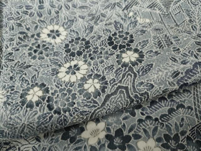平和屋着物●上質な小紋 型染め 風景草花文 鬼しぼ縮緬 正絹 逸品 CAAX4584ut