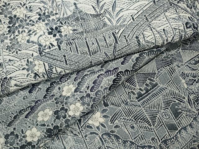 平和屋着物●上質な小紋 型染め 風景草花文 鬼しぼ縮緬 正絹 逸品 CAAX4584ut