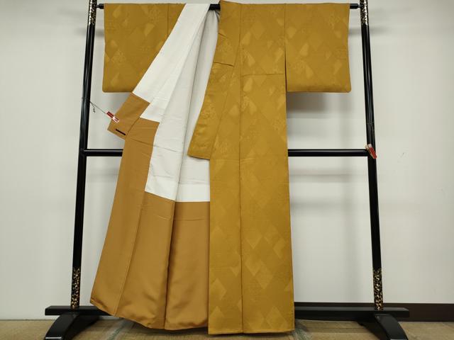 平和屋着物●上質な色無地 菱花地紋 櫨染色 正絹 逸品 CAAX4590ut