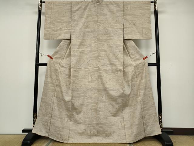 平和屋着物●結城紬 100亀甲 人物風景花文 正絹 逸品 CAAX4609ut