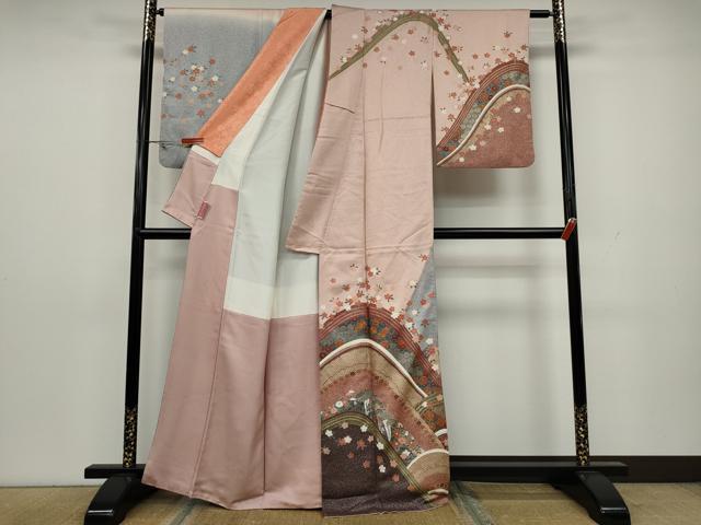 平和屋着物●訪問着　駒刺繍　吉祥草花文　金彩　正絹　逸品　CAAX4618ut