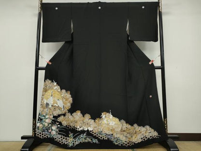 平和屋着物●豪華黒留袖　友禅　作家物　竹垣鶴草花文　ますいわ屋扱い　正絹　逸品　CAAX4665ut
