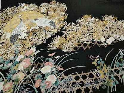 平和屋着物●豪華黒留袖　友禅　作家物　竹垣鶴草花文　ますいわ屋扱い　正絹　逸品　CAAX4665ut