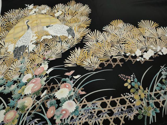 平和屋着物●豪華黒留袖　友禅　作家物　竹垣鶴草花文　ますいわ屋扱い　正絹　逸品　CAAX4665ut