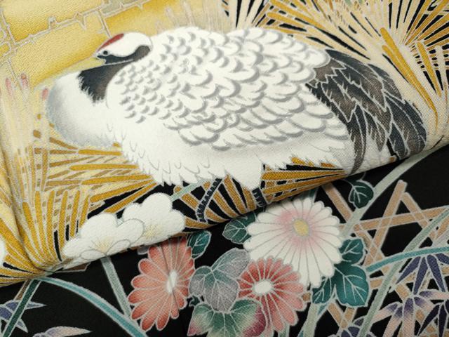 平和屋着物●豪華黒留袖　友禅　作家物　竹垣鶴草花文　ますいわ屋扱い　正絹　逸品　CAAX4665ut