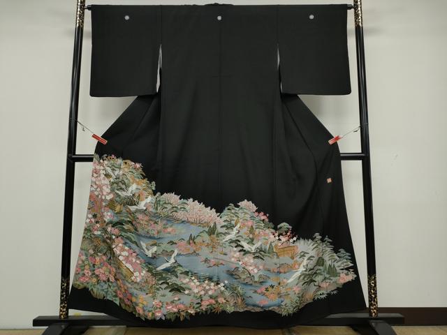 平和屋着物●豪華黒留袖 友禅 作家物 飛鳥草花文 正絹 逸品 CAAX4667ut