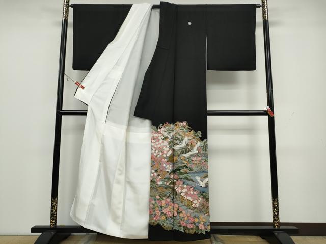 平和屋着物●豪華黒留袖 友禅 作家物 飛鳥草花文 正絹 逸品 CAAX4667ut