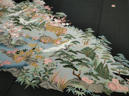 平和屋着物●豪華黒留袖 友禅 作家物 飛鳥草花文 正絹 逸品 CAAX4667ut