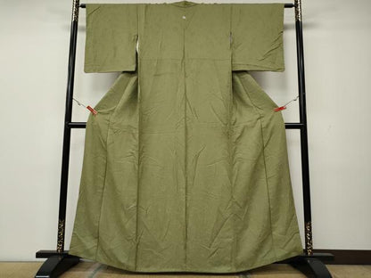 平和屋着物●上質な色無地　辻が花地紋　黄海松茶色　正絹　逸品　CAAX4678ut