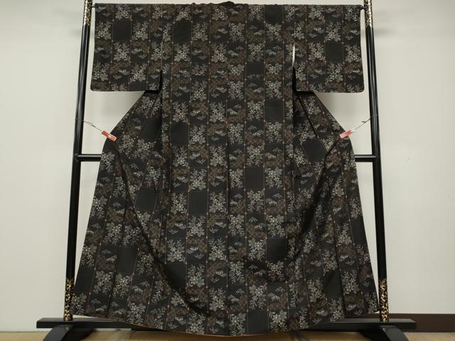平和屋着物●上質な紬　市松草花文　正絹　逸品　CAAX4683ut