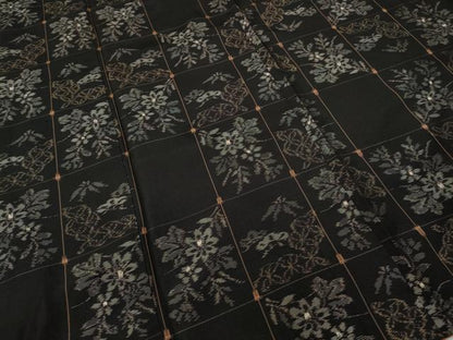 平和屋着物●上質な紬　市松草花文　正絹　逸品　CAAX4683ut