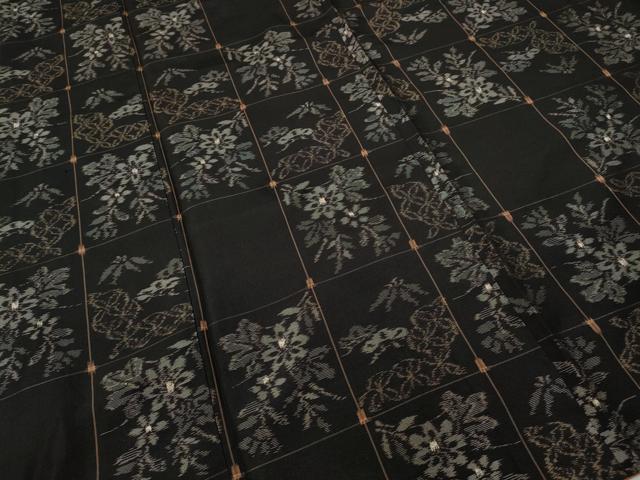 平和屋着物●上質な紬　市松草花文　正絹　逸品　CAAX4683ut