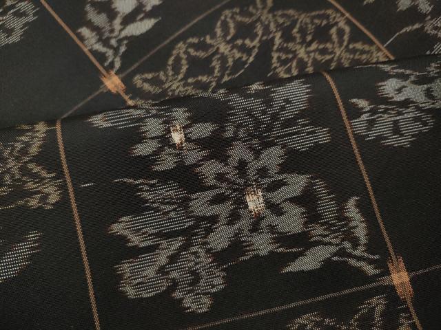平和屋着物●上質な紬　市松草花文　正絹　逸品　CAAX4683ut