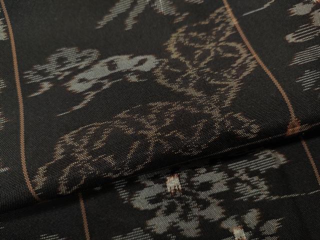 平和屋着物●上質な紬　市松草花文　正絹　逸品　CAAX4683ut