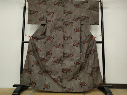平和屋着物●本場大島紬 9マルキ 雲取り草花文 正絹 逸品 CAAX4686ut