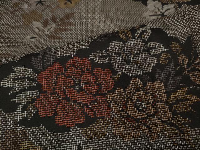 平和屋着物●本場大島紬 9マルキ 雲取り草花文 正絹 逸品 CAAX4686ut