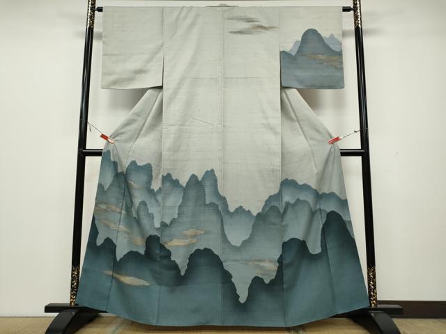 平和屋着物●訪問着 生紬 霞文 金彩 正絹 逸品 CAAX4691ut