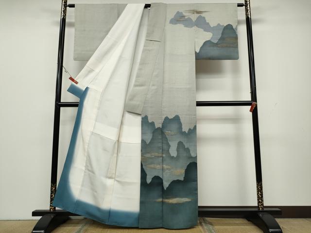 平和屋着物●訪問着 生紬 霞文 金彩 正絹 逸品 CAAX4691ut