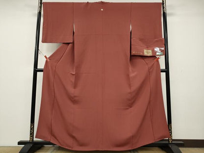 平和屋着物●上質な色無地 甚三紅色 反端付き 正絹 逸品 CAAX4694ut