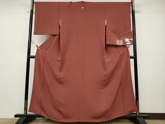 平和屋着物●上質な色無地 甚三紅色 反端付き 正絹 逸品 CAAX4694ut