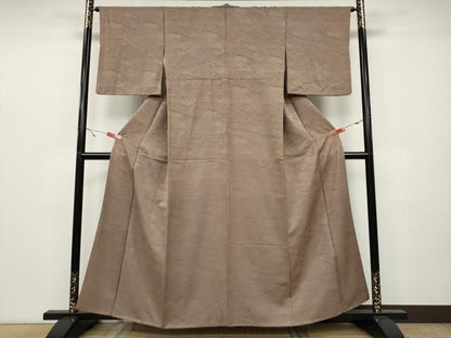 平和屋着物●上質な色無地　立波地紋　白茶色　正絹　逸品　CAAX4695ut