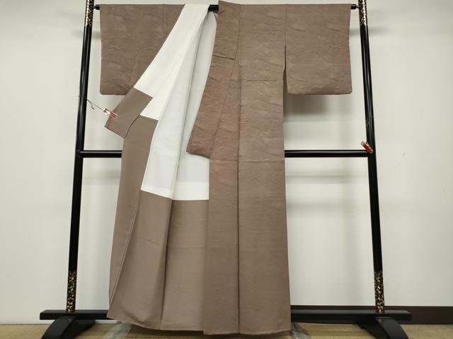 平和屋着物●上質な色無地　立波地紋　白茶色　正絹　逸品　CAAX4695ut