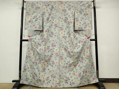 平和屋着物●上質な紬 更紗花唐草文 正絹 逸品 CAAX4704ut