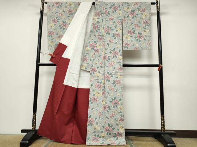 平和屋着物●上質な紬 更紗花唐草文 正絹 逸品 CAAX4704ut