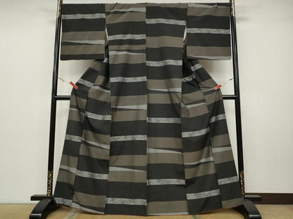 平和屋着物●上質な紬 横段花唐草文 正絹 逸品 CAAX4707ut