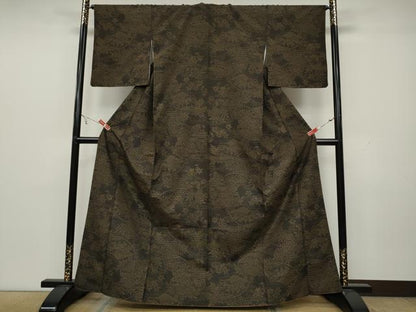 平和屋着物●上質な紬　地紙草花文　正絹　逸品　CAAX4713ut